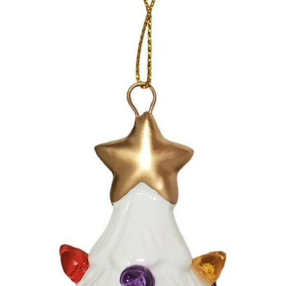 New Mini Christmas Tree Ornament Bulbs Light Up White Ceramic Snow Holiday Decor - Picture 6 of 8